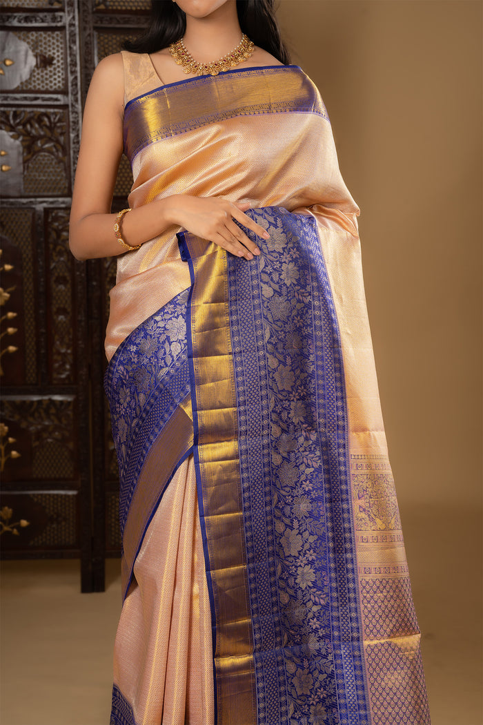 Pastel Pink Floral Kanjivaram Silk Saree