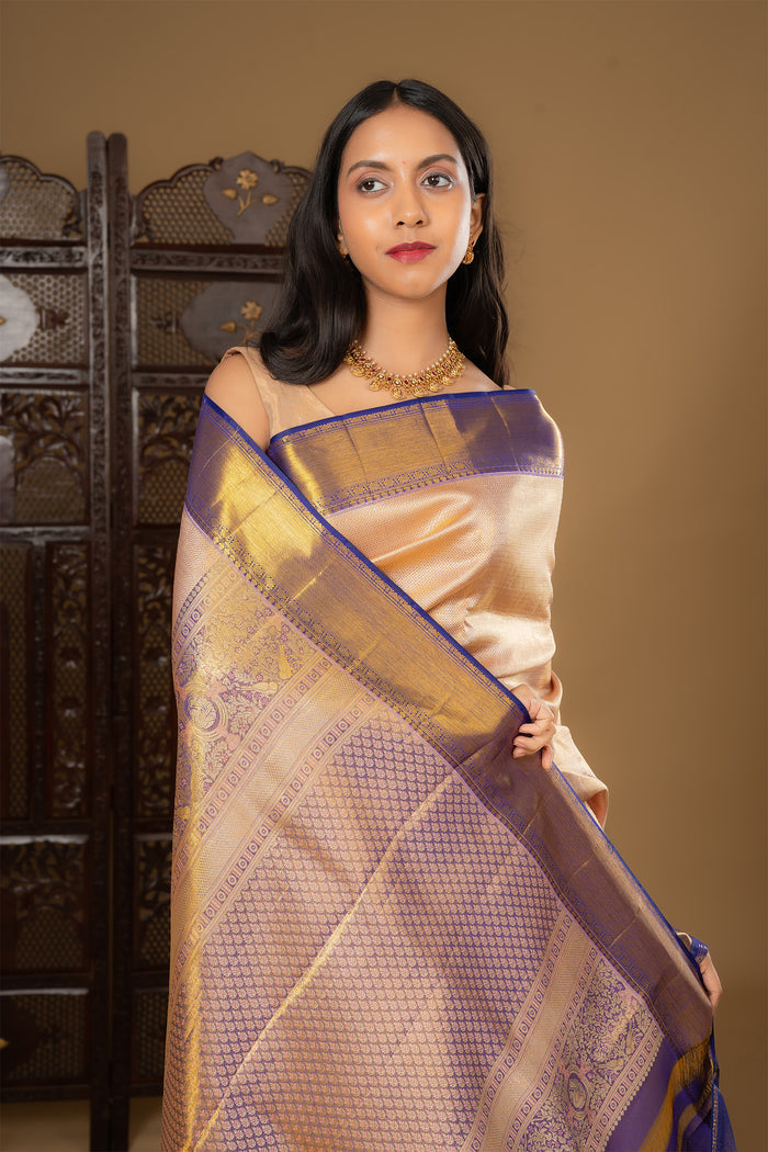Pastel Pink Floral Kanjivaram Silk Saree