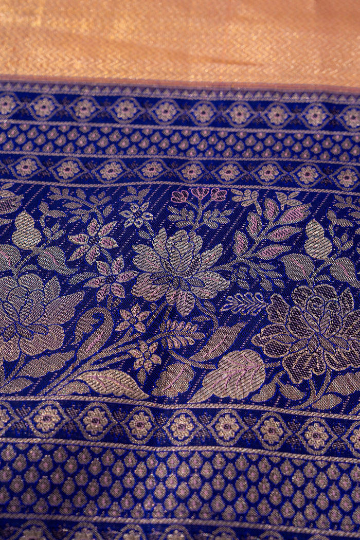 Pastel Pink Floral Kanjivaram Silk Saree