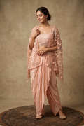 Pastel Pink Satin Embroidered Indo-Western Set