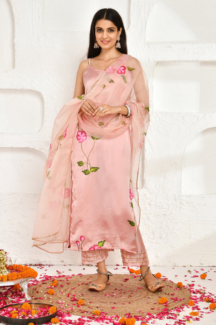 Pastel Pink Satin Kurta Set
