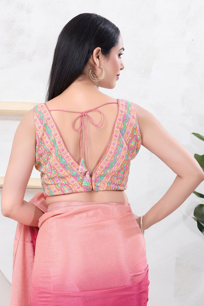 Pastel Pink Silk Thread Embroidered Blouse