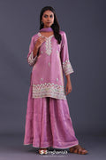 <img> Pastel Purple Chinon Silk Pearl Work Sharara Set