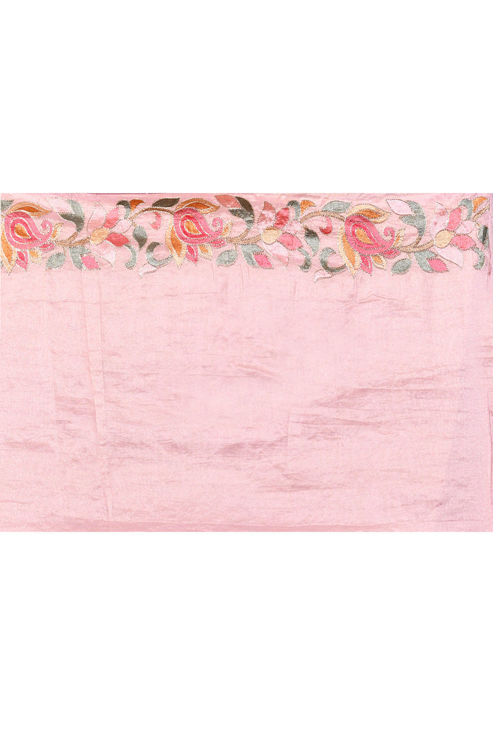 Pastel Purple Floral Embroidered Tissue Silk Saree