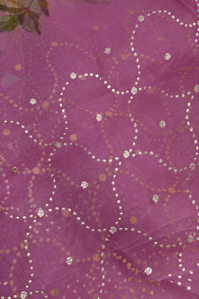 Pastel Purple Floral Printed Organza Saree