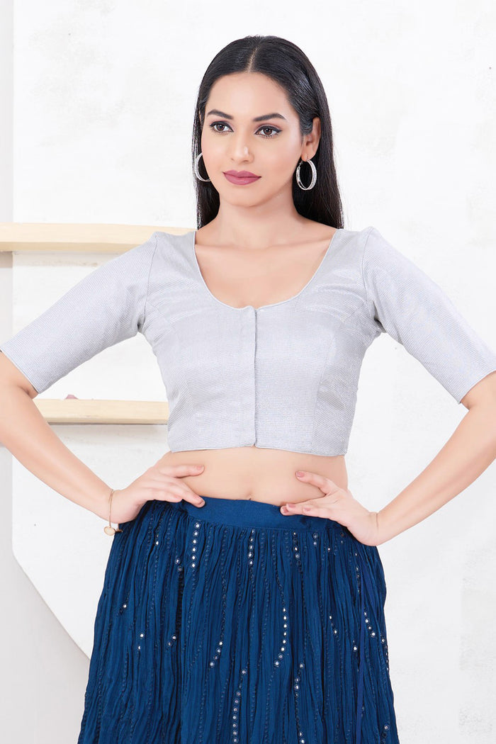 Pastel Silver Solid Tissue Blouse