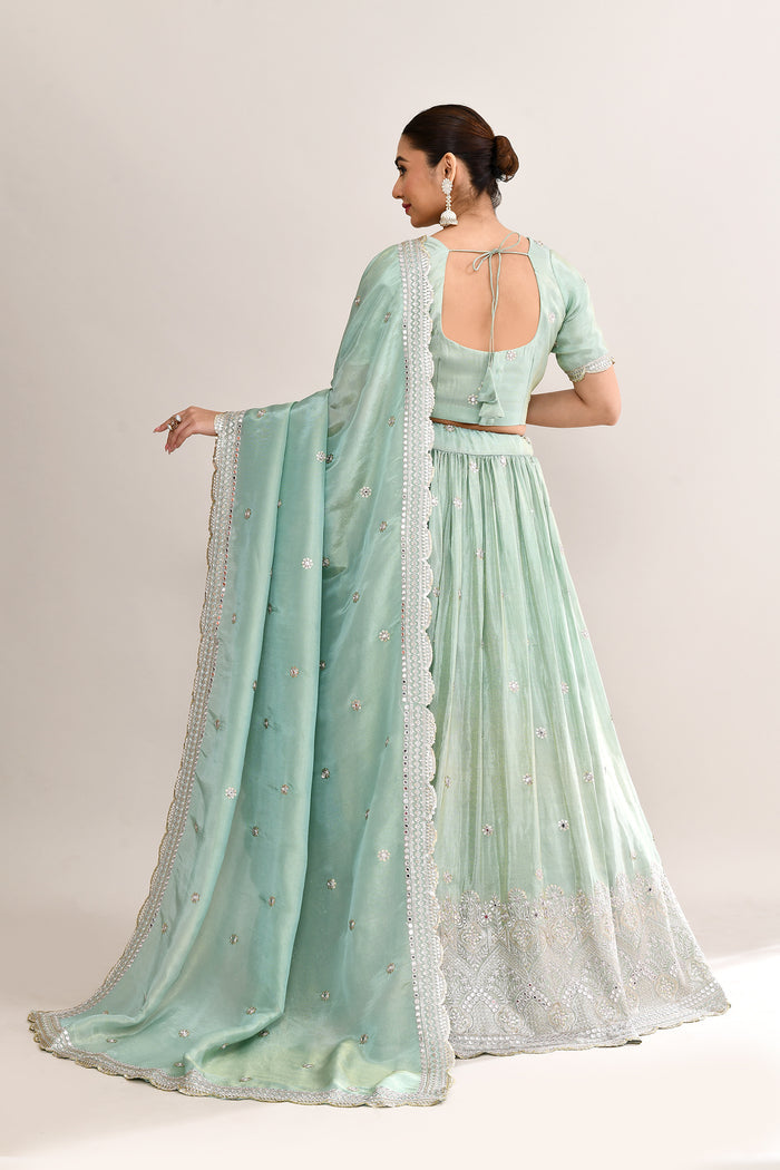 Pastel Soft Green Shimmer Embroidered Lehenga Set