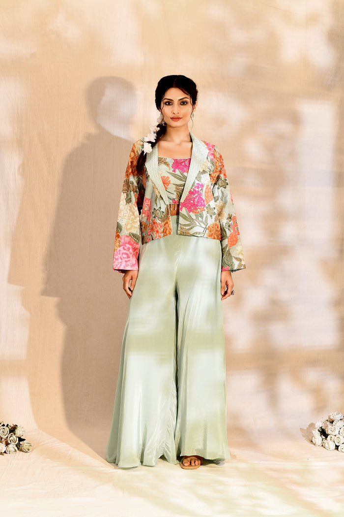 Pastel Tissue Silk Floral Indo-Western Set