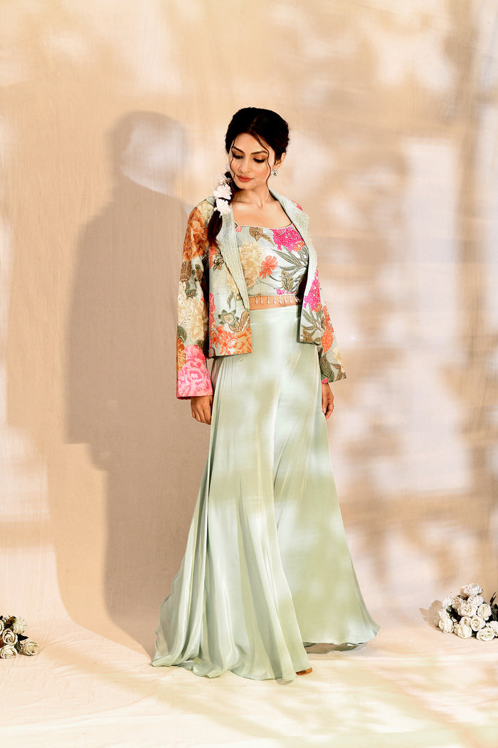 Pastel Tissue Silk Floral Indo-Western Set