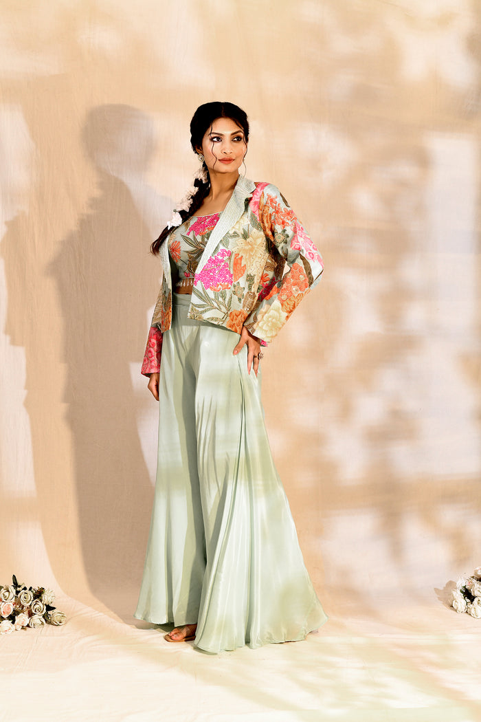 Pastel Tissue Silk Floral Indo-Western Set