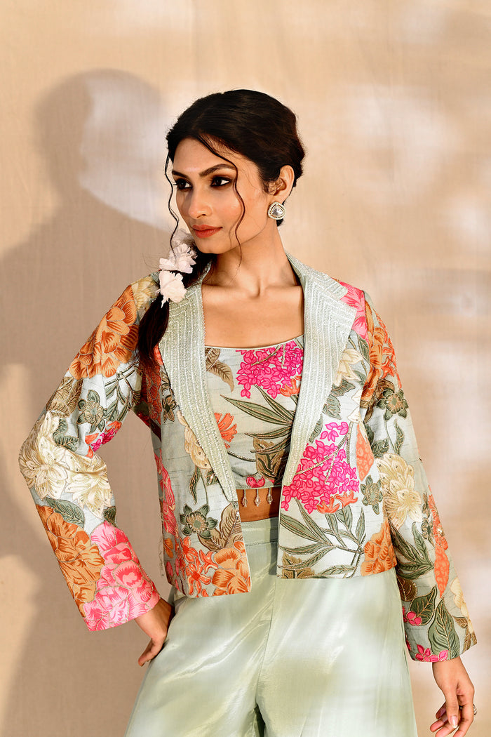 Pastel Tissue Silk Floral Indo-Western Set