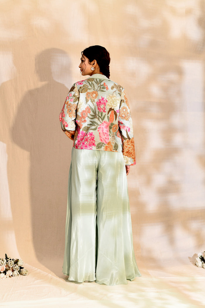 Pastel Tissue Silk Floral Indo-Western Set
