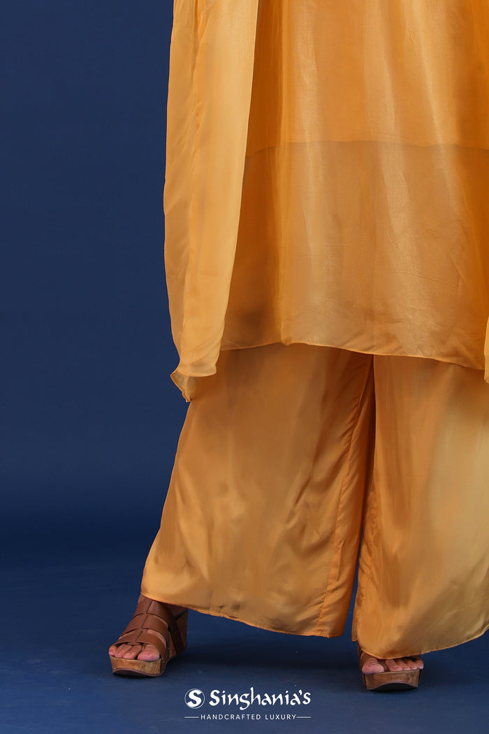 <img> Pastel Yellow Soft Tissue And Crepe Silk Solid Kaftan Set