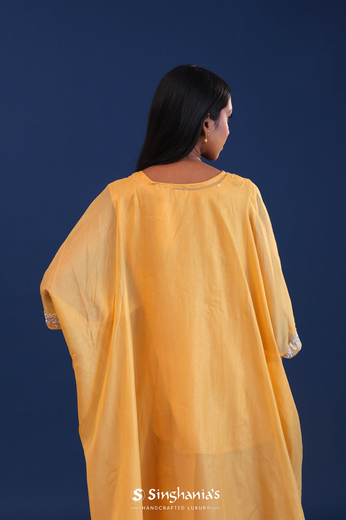 <img> Pastel Yellow Soft Tissue And Crepe Silk Solid Kaftan Set