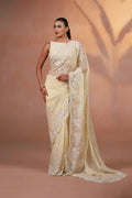 Pastel Yellow Thread Embroidered Organza Saree
