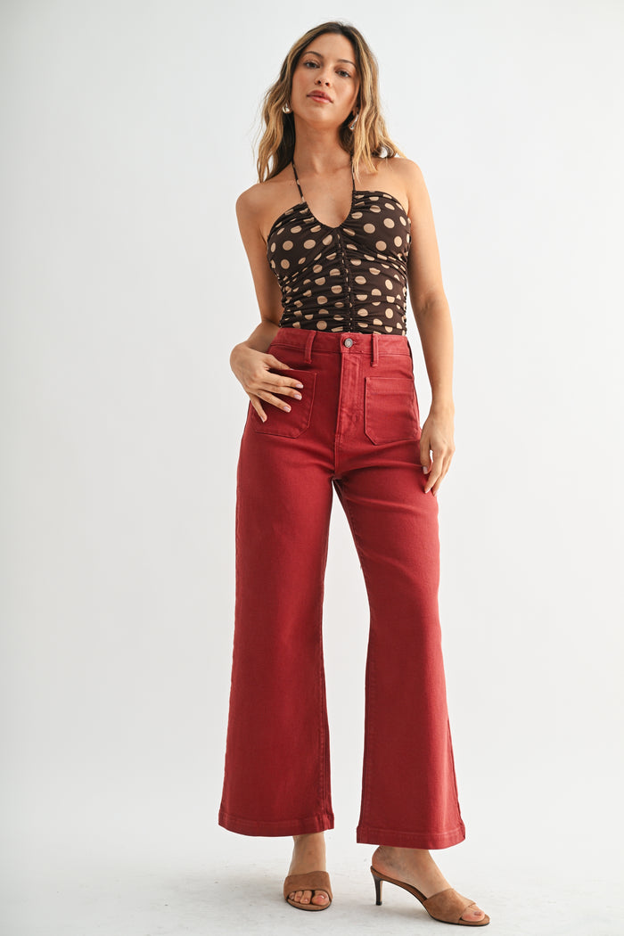 Patch Pocket Wide Leg Jean BP433J - Dark Burgundy