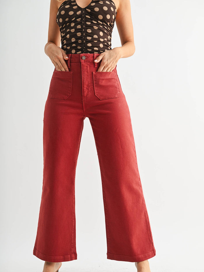 Patch Pocket Wide Leg Jean BP433J - Dark Burgundy