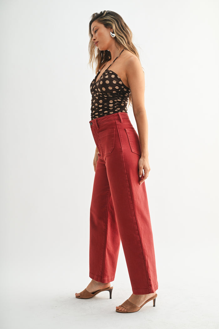 Patch Pocket Wide Leg Jean BP433J - Dark Burgundy