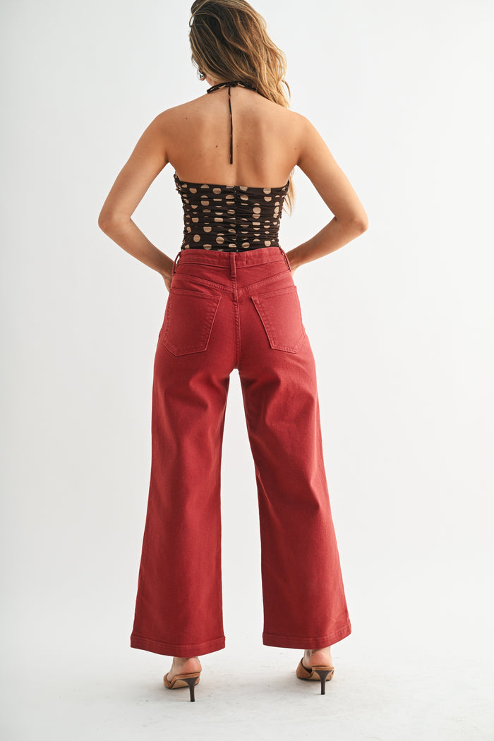 Patch Pocket Wide Leg Jean BP433J - Dark Burgundy