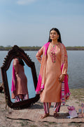 <img> Peach And Pink Cotton Kurta Set With Hand Embroidery