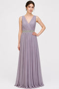 Peach Crepe Net Gown With Sheer Lattice Beaded Sleeves