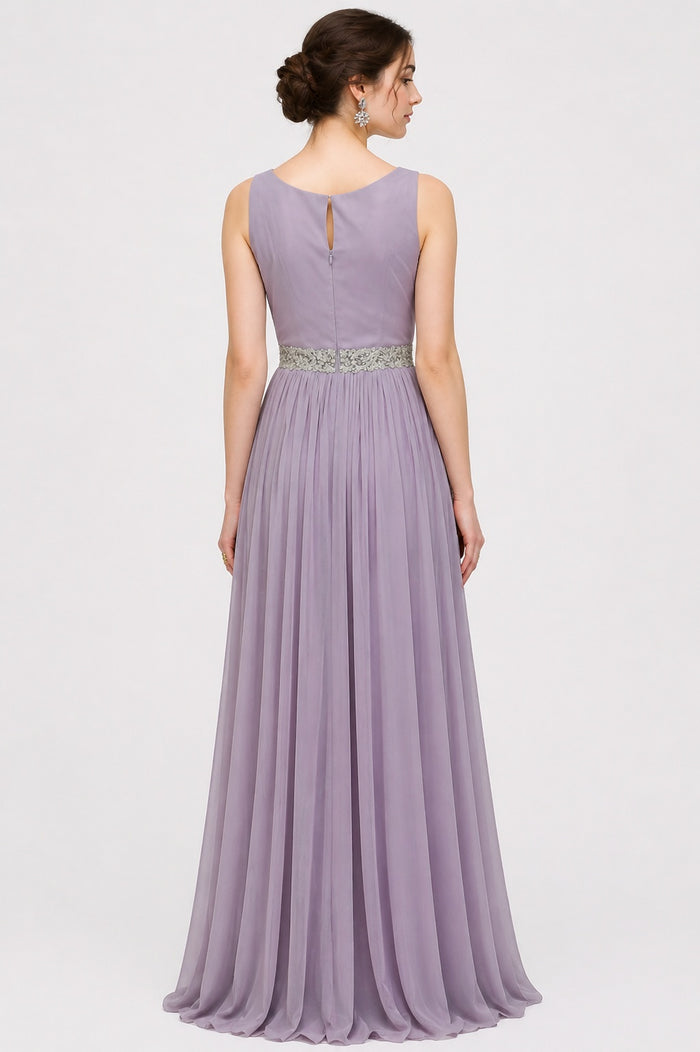 Peach Crepe Net Gown With Sheer Lattice Beaded Sleeves