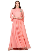 Peach Embellished Peplum Jacket Gown
