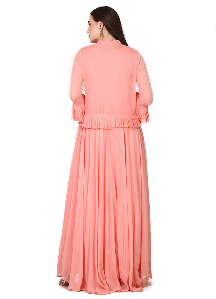 Peach Embellished Peplum Jacket Gown