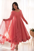 Peach Georgette Sequin Embroidered Anarkali Set