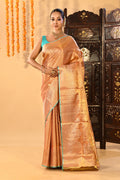 Peach Gold Contrast Tissue Kanjivaram Silk Saree