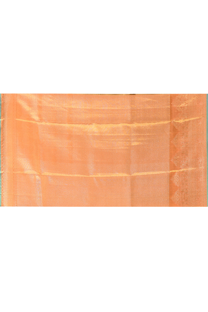 Peach Gold Contrast Tissue Kanjivaram Silk Saree