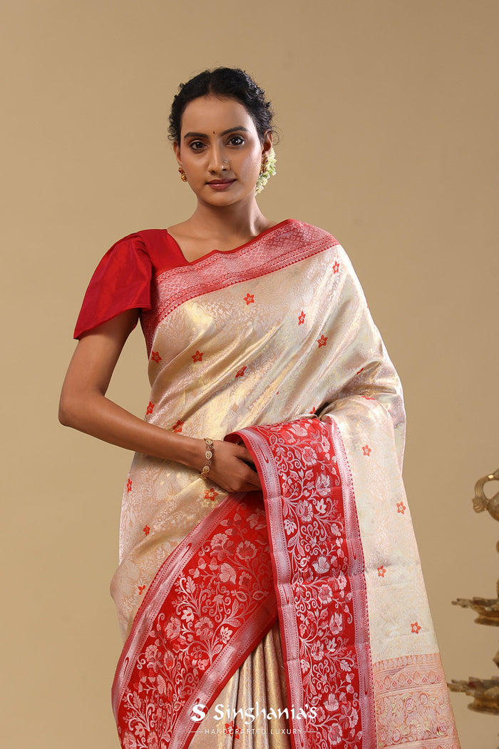 Peach Gold Kanjivaram Tissue Saree With Designer Border