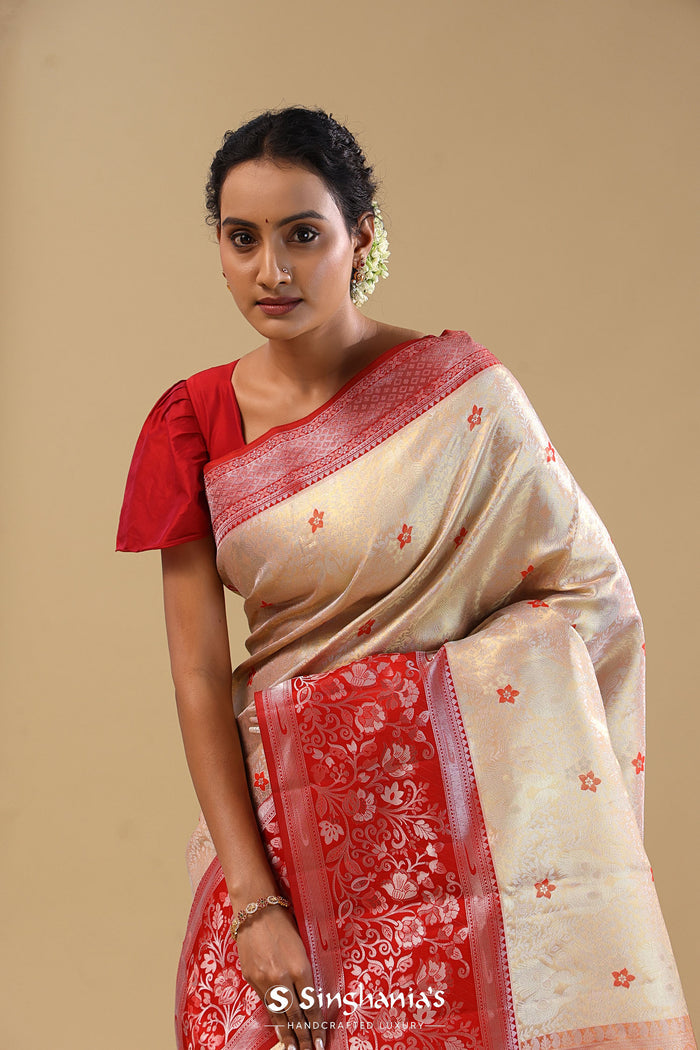 Peach Gold Kanjivaram Tissue Saree With Designer Border