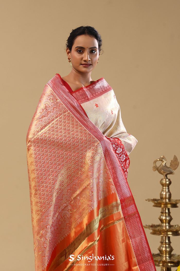 Peach Gold Kanjivaram Tissue Saree With Designer Border