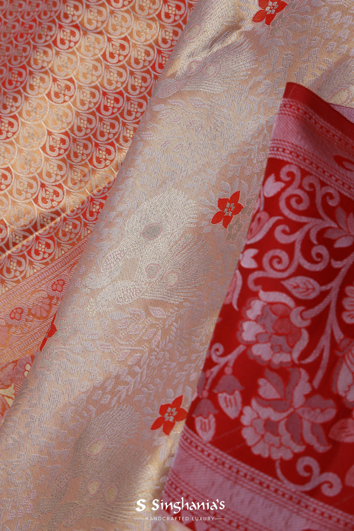 Peach Gold Kanjivaram Tissue Saree With Designer Border