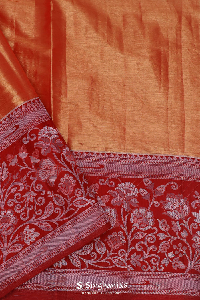 Peach Gold Kanjivaram Tissue Saree With Designer Border