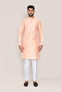 Peach Jacquard Silk Kurta Set