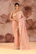 Peach Nectar Butti Tissue Embrodiery Saree