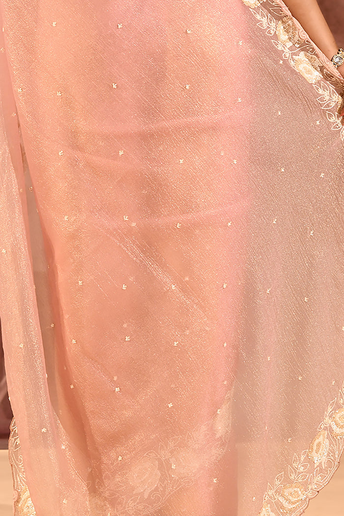 Peach Nectar Butti Tissue Embrodiery Saree