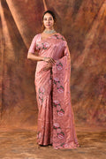 Peach Pink Floral Silk Saree