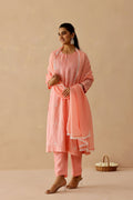 <img> Peach Russian Silk Embroidered Kurti Set