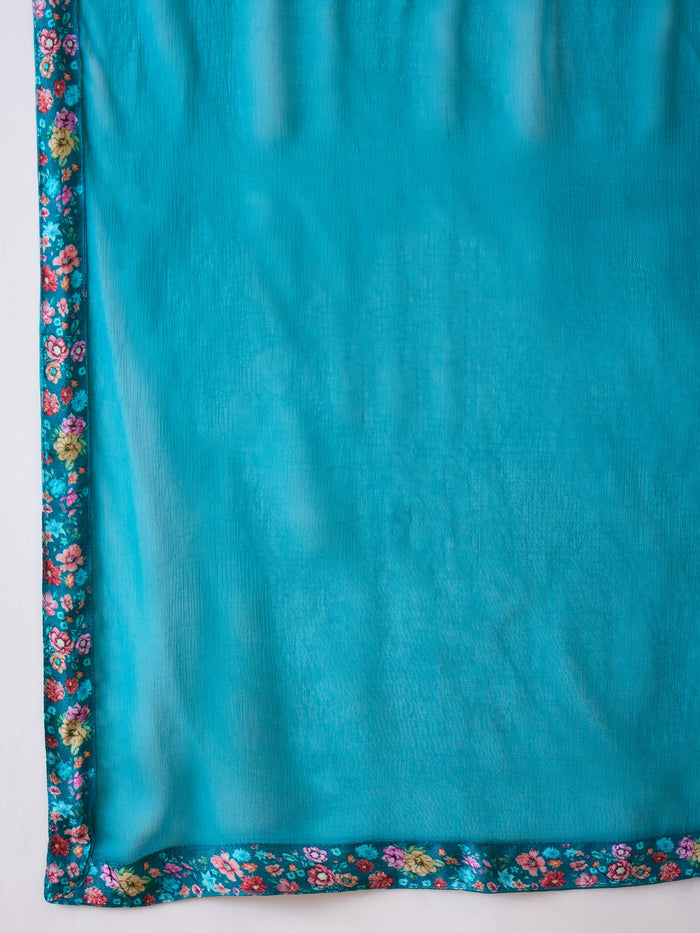 Peacock Blue Floral Crepe Set