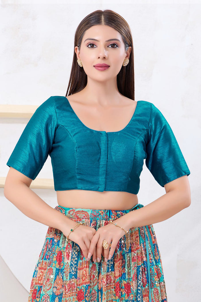 Peacock Blue Solid Dupion Silk Blouse
