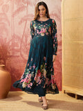 Peacock Teal Floral Crepe Set