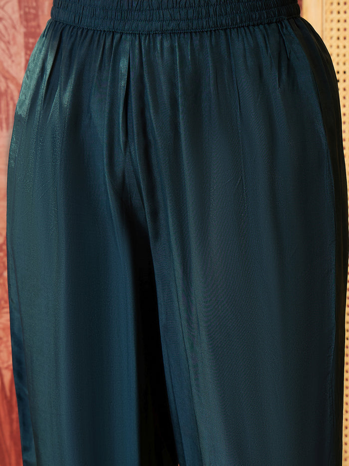 Peacock Teal Floral Crepe Set