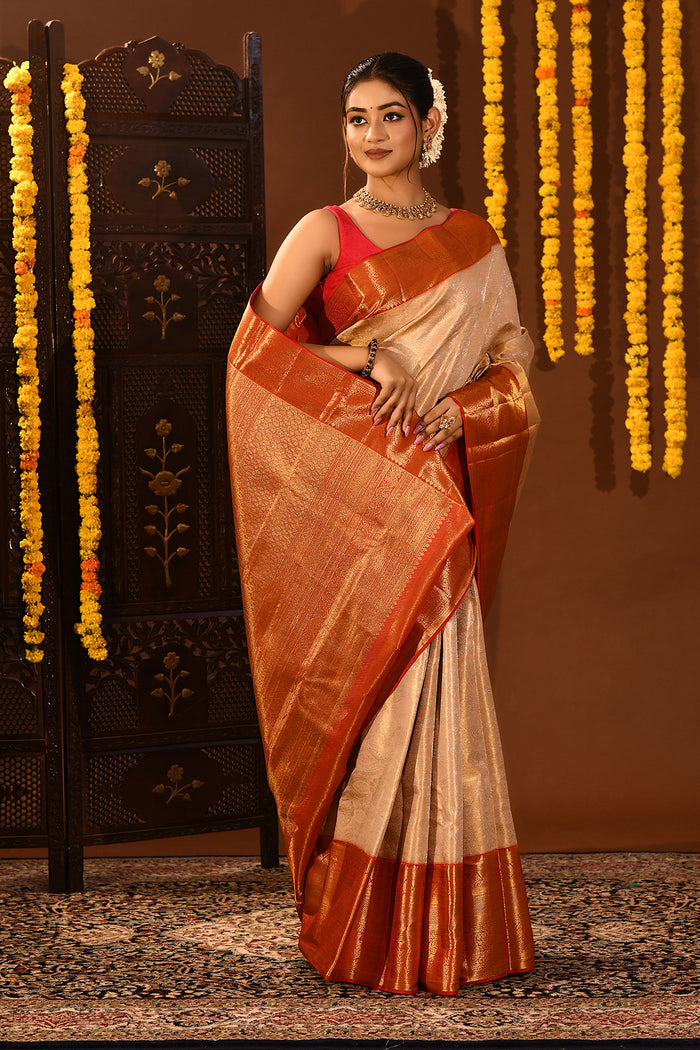 Pearl Ivory Contrast Border Kanjivaram Silk Saree