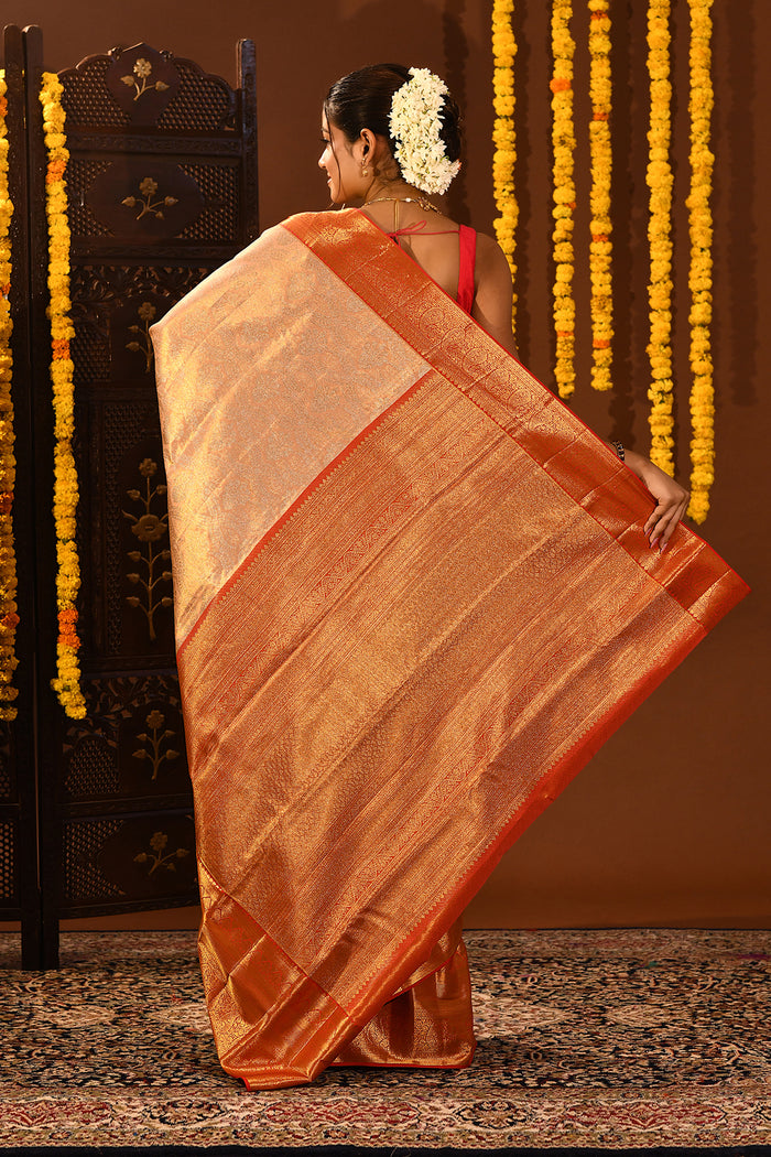 Pearl Ivory Contrast Border Kanjivaram Silk Saree