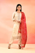 Pearl Ivory Embroidered Silk Blend Straight Cut Suit Set