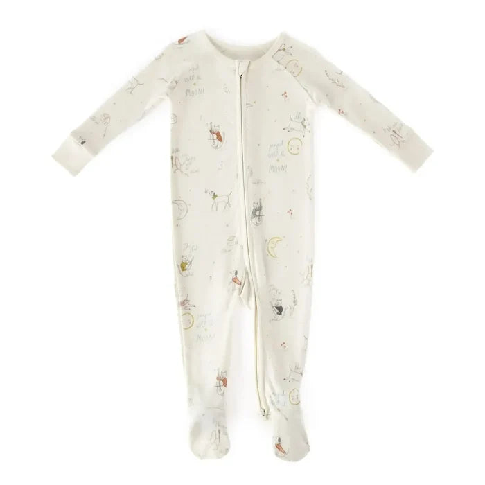 Baby onesie with animal print on a white background