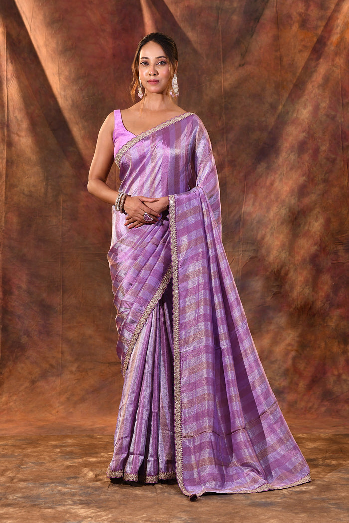 Periwinkle Purple Tissue Silk Saree